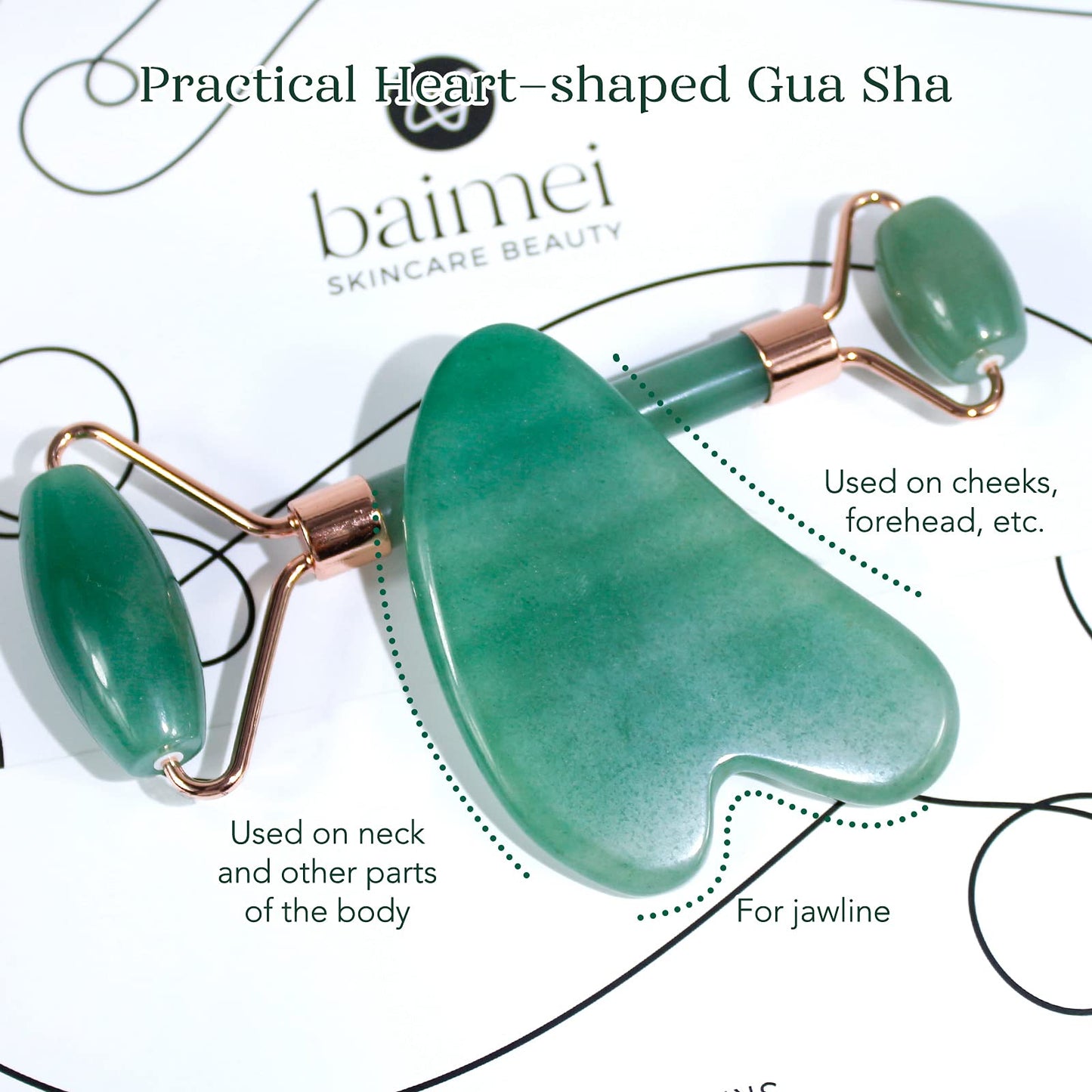 BAIMEI Jade Roller & Gua Sha Set Face Roller and Gua Sha Facial Tools for Skin Care Routine and Puffiness, Self Care Gift for Men Women - Light Green