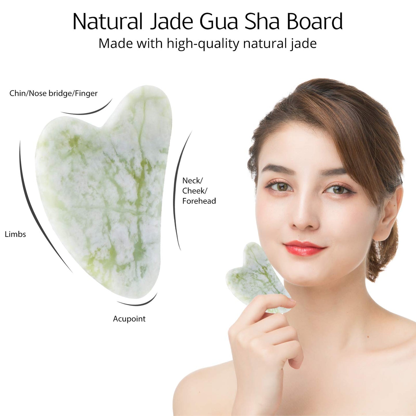 BAIMEI Jade Roller & Gua Sha Set Face Roller and Gua Sha Facial Tools for Skin Care Routine and Puffiness, Self Care Gift for Men Women - Light Green